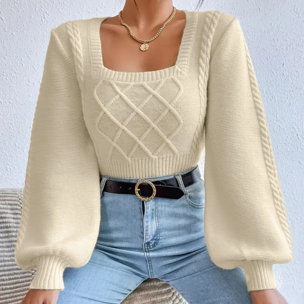 Maglione con Scollo Quadrato | Lavorato a Maglia | Elegante e Femminile