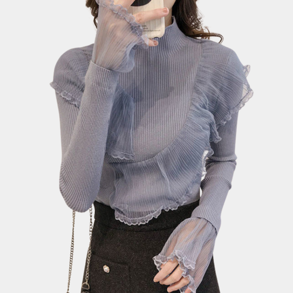 Maglione Collo Alto Donna | Volant in Pizzo | Elegante e Morbido