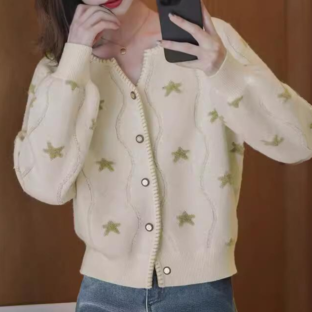 Cardigan Donna | Ricami a Stelle | Maglia Morbida e Chic