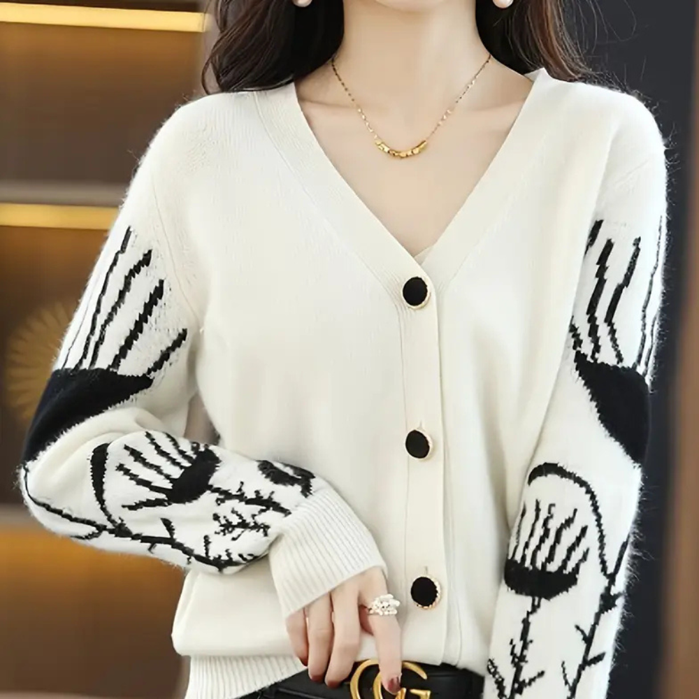 Cardigan con Stampa Artistica | Scollo a V | Stile Moderno e Chic