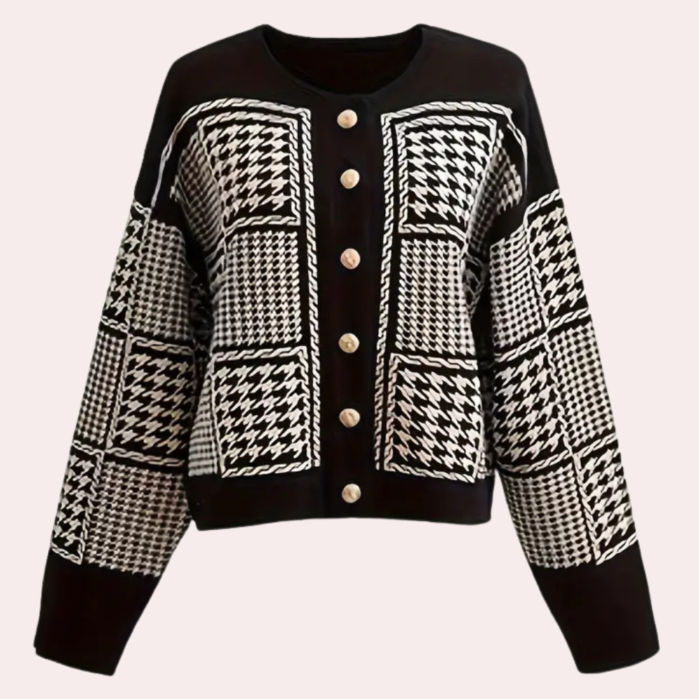 Cardigan Elegante Donna | Motivo Pied de Poule | Sofisticato e Caldo
