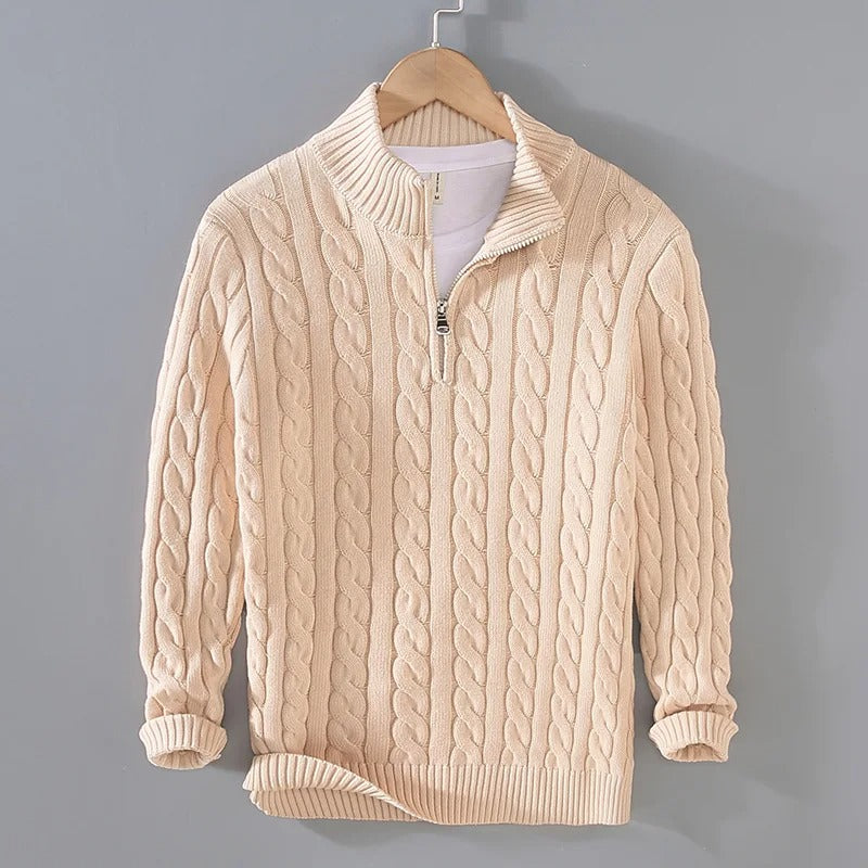Pullover trecce con mezza zip