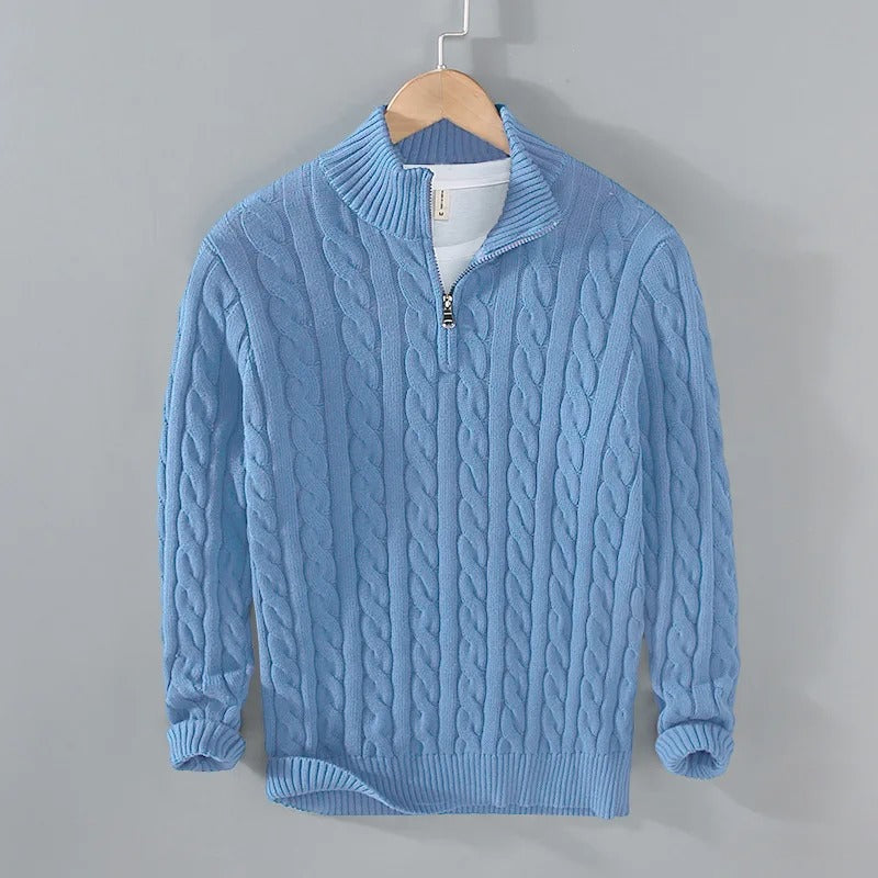 Pullover trecce con mezza zip