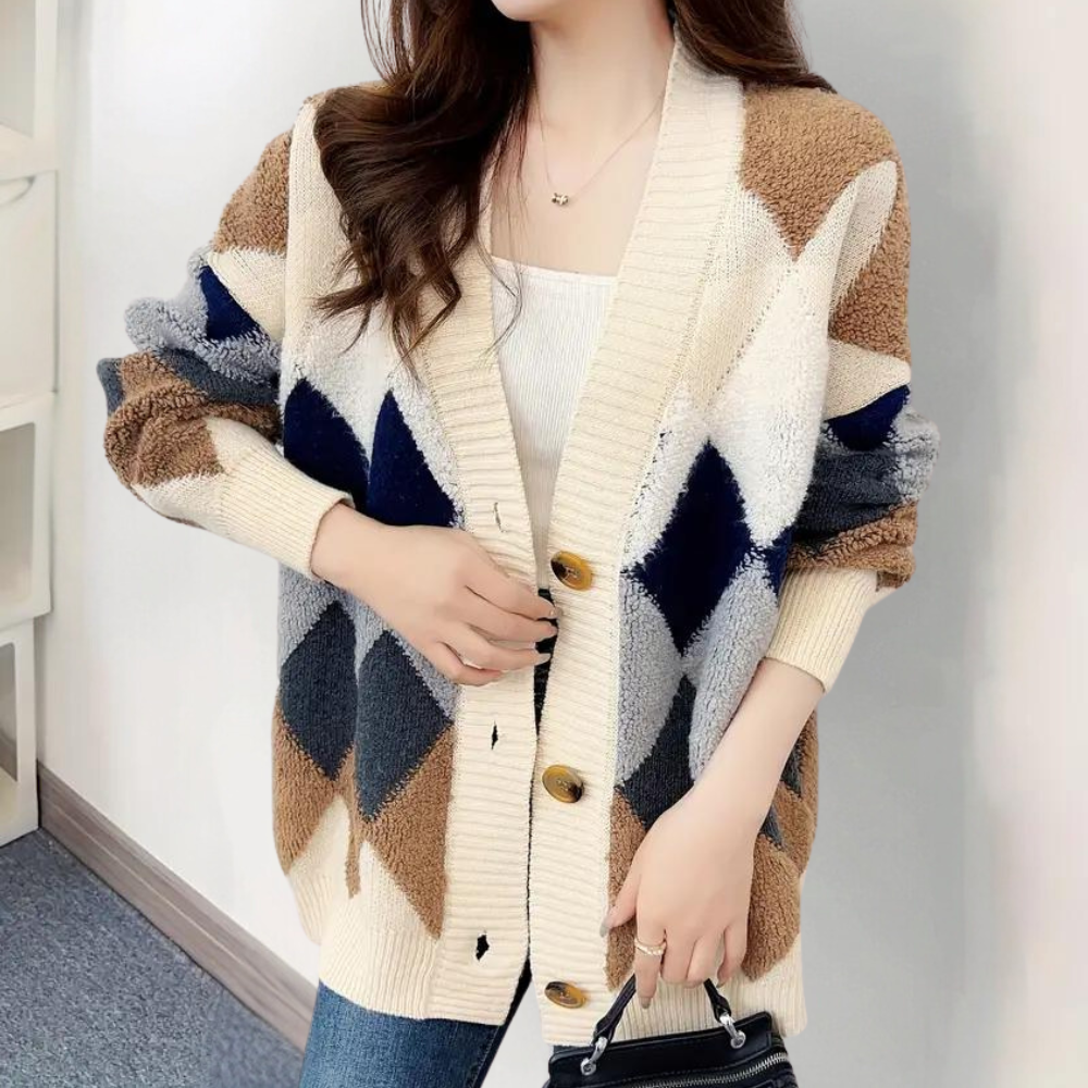 Cardigan Oversize Donna | Maglia a Rombi | Stile Casual e Caldo