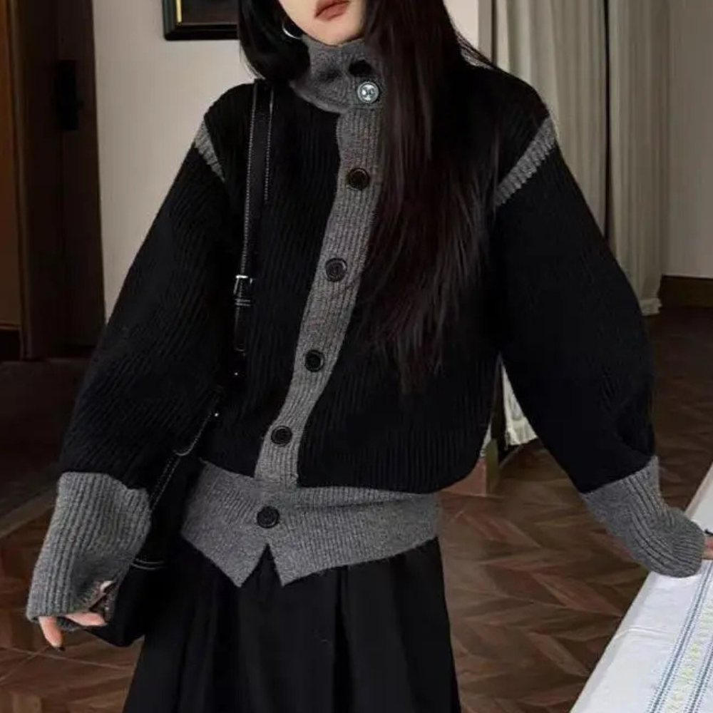 Cardigan Oversize Donna | Bicolore con Bottoni | Caldo e Sofisticato