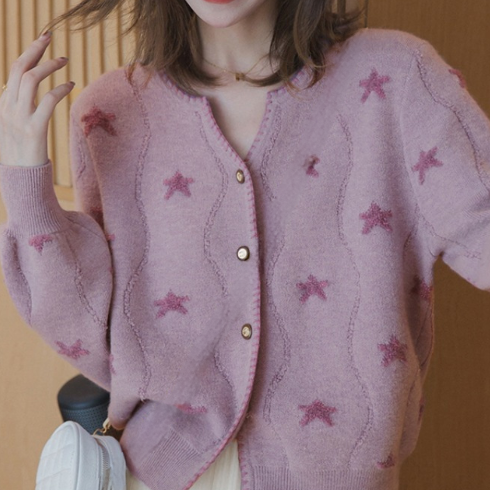 Cardigan Donna | Ricami a Stelle | Maglia Morbida e Chic